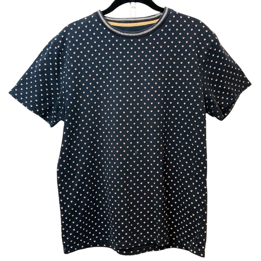 Craft + Flow Knitwear Men’s Navy Blue Triangle Dot Short Sleeve T-Shirt Medium